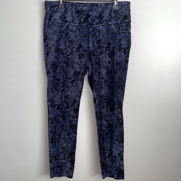 Suave Pants - EUC Suave Navy Blue & Black Knit Floral Corduroy Leggings Size XL